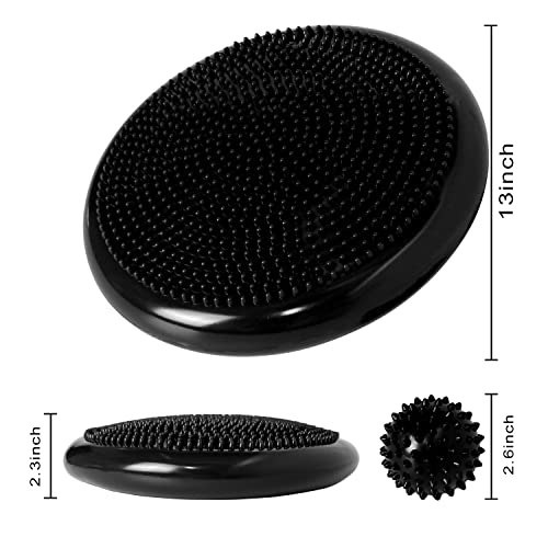 Wobble Cushion, Balance Disc, Wiggle Seat, Balance Pads for Physical Therapy, Stability Disc, Wobble Board for Dogs, Office, Sensory Kids, Classroom with Spiky Massage Ball - color: Black