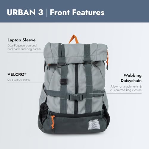 K9 Sport Sack Urban 3 - Large, Concrete - Ideal for Dogs with 20-22” Back Length - Dual-Use, Backpack-Style Carrier + Everyday Pack