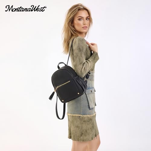 Montana West Mini Backpack Purse for Women Anti Theft Backpacks with Secured Zipper and Tassel - color: *Mini Black