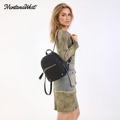 Montana West Mini Backpack Purse for Women Anti Theft Backpacks with Secured Zipper and Tassel - color: *Mini Black