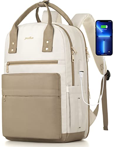 YAMTION Laptop Backpack for Women Bookbag School Backpack with Charger,Aesthetic Computer Backpacks for High School Teen Girls Office College Students Nursing Work,Mochila Mujer,Beige - color: Khakibeige, size: 15.6 inch