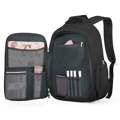Cute Black Backpack For School Teens Girls Boys, Aesthetic Kids Elementary School Backpacks, Waterproof Middle Students Bookbag, Large Capacity Backpack For College Women Men - color: Black