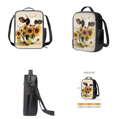 Cartoon Cow Sunflower Bookbag for Girls Boys Elementary Middle School Backpack with Lunch Box Pencil Case Water Bottle Holder Trendy School Bag 4 in 1 for Kids Back to School Supplies - color: Cartoon Cow Sunflower