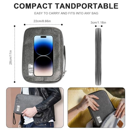 Travel Cable Organizer Bag, Electronics Organizer Tech Pouch with Double Layers for Cords, Chargers, Phone, Earphones, USB - Travel Essentials Portable Waterproof Tech Pouch(grey)
