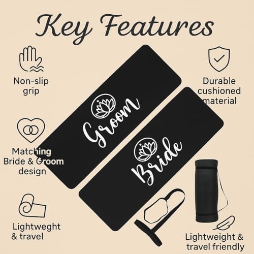 Brosash Bride and Groom Yoga Mat - Extra Thick and Non-Slip Exercise Mat with Carry Strap for Home Gym, Stretching and Floor Workouts - Durable and Portable Fitness Mat, Easy to Clean