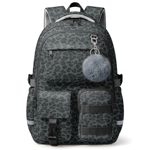 WOBAGMEN Cute Leopard Backpack for Teen Girls, Large Capacity Multi-Pocket School Bag Fits 15.6" Laptop, Lightweight Durable Daypack for School and Travel (Black Leopard, M) - color: Black Leopard