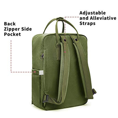 KALIDI Casual Laptop Backpack 15 Inches Classic Camping Rucksack Travel Outdoor Square Daypack College Hiking Gym Bag, Army Green - color: Army Green