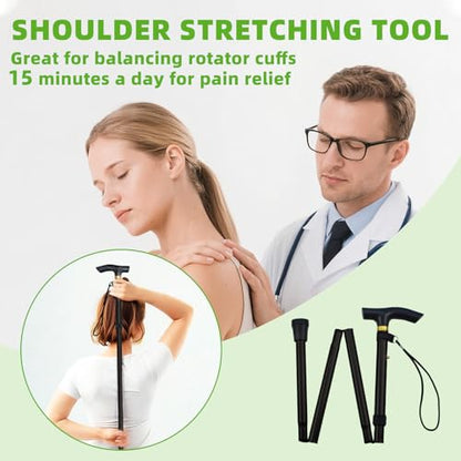 Shoulder Pulley for Physical Therapy, Foldable Shoulder Wand Rotator Cuff Rehab – Portable & Shoulder Reliever with Hook, Lightweight Stretching Tool – Durable Shoulder Exercise Equipment (Black) - color: Black