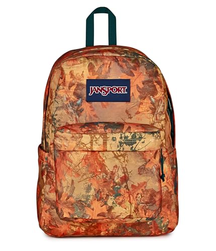 JanSport SuperBreak Plus Backpack with Padded 15-inch Laptop Sleeve and Integrated Bottle Pocket - Spacious and Durable Daypack for Work and Travel, Bogcore Camo Orange/Rust/Teal - color: Bogcore Camo Orange/Rust/Teal