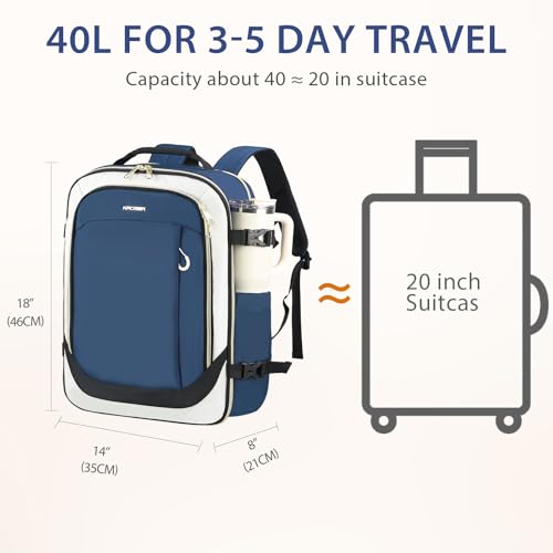KROSER Laptop Backpack Large Computer Backpack Fits up to 17 Inch Laptop Water-Repellent 40L Travel Backpack Casual Daypack for Business/College/Women/Men-Beige/Haze Blue/Black - color: Beige/Haze Blue/Black