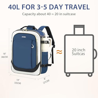 KROSER Laptop Backpack Large Computer Backpack Fits up to 17 Inch Laptop Water-Repellent 40L Travel Backpack Casual Daypack for Business/College/Women/Men-Beige/Haze Blue/Black - color: Beige/Haze Blue/Black