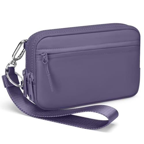 FODOKO Wristlet wallets for women Nylon Quilted Wallet with 4 Zippers,Travel Credit Card,Holder Cell Phone Organizer - color: Cloudy Purple