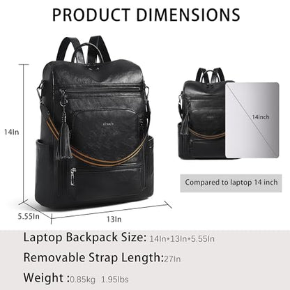 Shrrie Vegan Leather Laptop Backpack for Women 15.6 inch Work Backpack Fashion Travel Backpack Purse for Business College - color: Black01