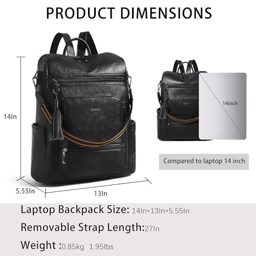 Shrrie Vegan Leather Laptop Backpack for Women 15.6 inch Work Backpack Fashion Travel Backpack Purse for Business College - color: Black01