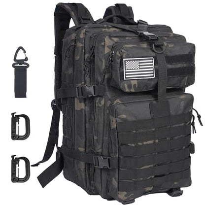 50L Large Military Tactical Backpack Molle Army Assault Pack for Travel Camping Hiking Fishing Backpack for men (black camo) - color: Black Camo
