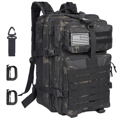 50L Large Military Tactical Backpack Molle Army Assault Pack for Travel Camping Hiking Fishing Backpack for men (black camo) - color: Black Camo