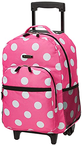 Rockland Double Handle 17" Rolling Backpack, Pink Dot - color: Pink Dot, size: One Size