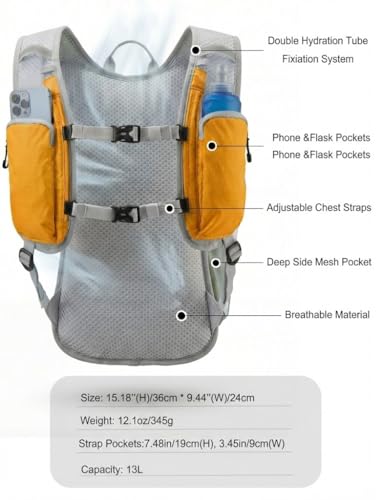 Hydration Hiking Backpack, Water Hiking Backpack, Hydration Backpack with 15l Water Bladder, Runinnng Backpack for Men Women for Cycling Campling - color: Orange