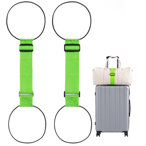 2 Pack Luggage Connector Straps for Suitcases 25 Colors, Adjustable Elastic Travel Bag Strap with Dual Stability Design, Add-a-Bag Hands-Free Luggage Belt, Fits Most Carry-On & Checked Luggage - color: Fluorescent green