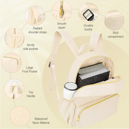 1 Piece Nylon Backpack Kids School Backpack for Toddler Girls Boys Plain Waterproof Preppy Bookbags Travel for Student (Beige) - color: Beige