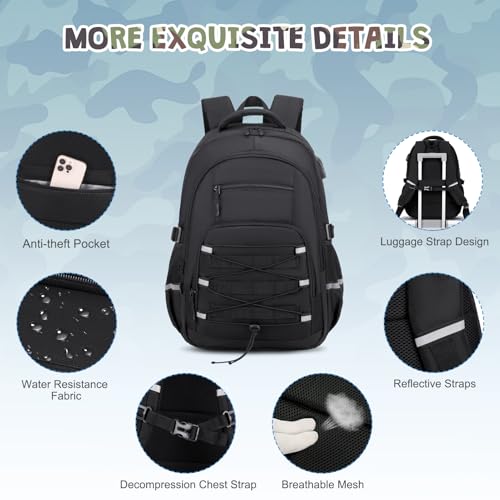 ACESAK Camo Backpack for Boys, Tactical Kids Backpack Boys, School Bags for Boy Children Teens Kids Elementary Middle High School, Military Bookbag and Lunch Bag Pencil Case Set with USB Charging Port - color: Black