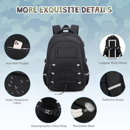 ACESAK Camo Backpack for Boys, Tactical Kids Backpack Boys, School Bags for Boy Children Teens Kids Elementary Middle High School, Military Bookbag and Lunch Bag Pencil Case Set with USB Charging Port - color: Black