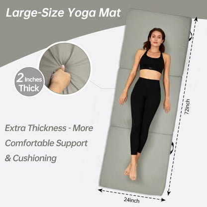 Foldable Yoga Mat, 2 Inches Extra Thick Non-Slip Design Fitness Mats,Better cushioning and shock-absorbing Multi-Purpose Exercise Pilates Mat for Home Studio-72 x 24 x 2" - color: Grey