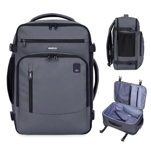 ECOHUB 17" Small Travel Backpack, United Airlines Personal Item Bag 17x10x9 with 16 Pockets, Water Resistant Rucksacks Fit 15.6" Laptop, AirTag Pocket, Lightweight Casual Daypack, 25L, Grey Green - color: Grey Green, size: 17 inch underseat
