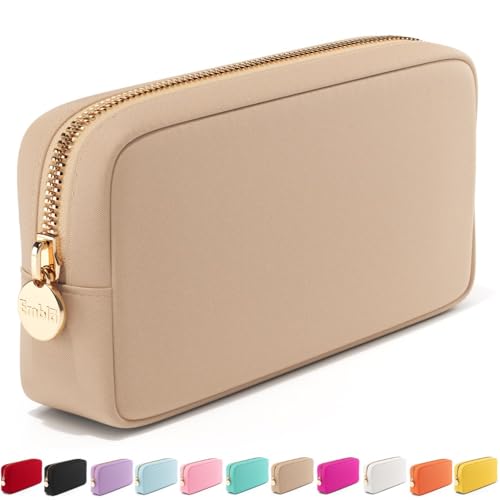 Embla Medium Travel Makeup Bag and Waterproof Nylon Travel Toiletry Bag with Smooth Zipper, Compact Slim Cosmetic Pouch, Beige - color: Sand, size: Small