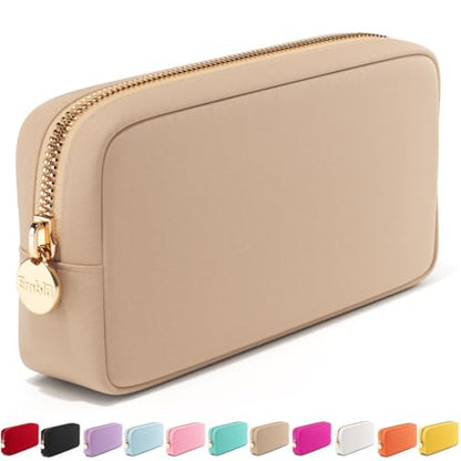 Embla Medium Travel Makeup Bag and Waterproof Nylon Travel Toiletry Bag with Smooth Zipper, Compact Slim Cosmetic Pouch, Beige - color: Sand, size: Small