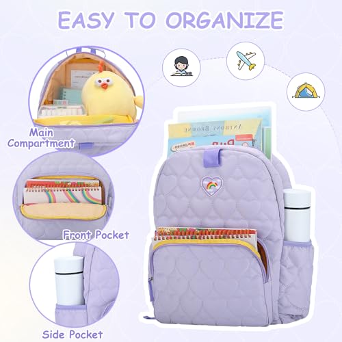 Chase Chic Toddler Backpack for Girls, Puffer Cute Lightweight Preschool Backpack with Lunch Box Set for Daycare Travel Kids Age 3-6,Purple Heart - color: Purple Heart