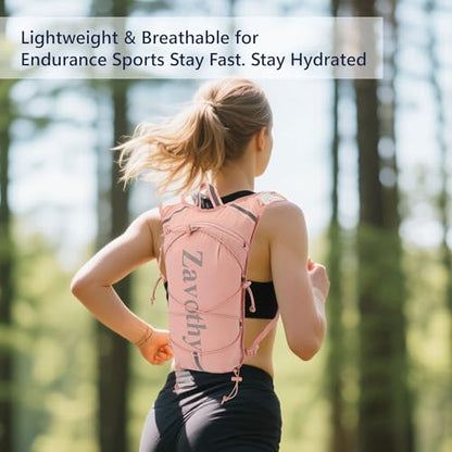 Zavothy Hydration Backpack with 1.5L Water Bladder, Lightweight Water Backpack for Women, Hydration Pack with Rain Cover for Running Hiking Cycling Festival, Reflective Bounce-Free Fit - color: Pink