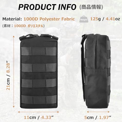 Azarxis Molle Pouches, Tactical Compact EDC Small Utility Pouch Waist Bags Sundries Storage Admin Organize Gear Gadget for Military Backpack - color: #02 Black - 5.91"x4.33" + 8.28"x4.33" - 2 Pack