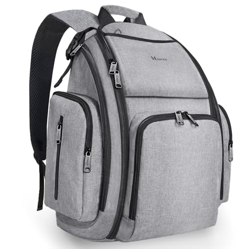 Mancro Diaper Bag Backpack, Large Multifunction Waterproof Travel Baby Changing Bag for Dad Mom with 4 Insulated Pockets and Stroller Straps, Maternity Baby Bag for Boys Girls, Grey - color: Austere Grey