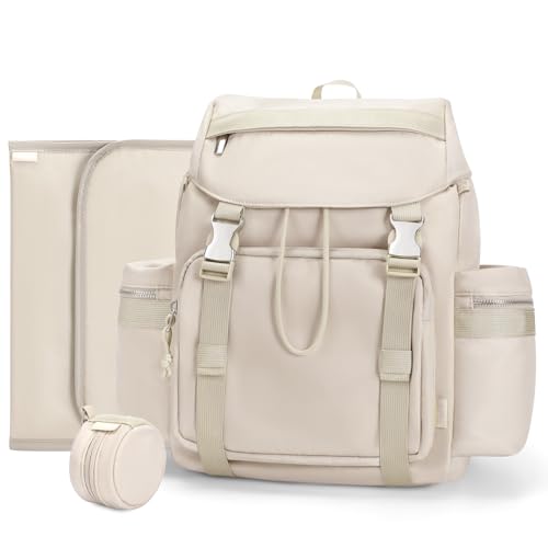 Diaper Bag Backpack with Changing Pad, Pacifier Case & Stroller Straps, Insulated Pockets Water Resistant Travel Essentials Baby Bag Multipurpose Travel Back, Big Storage in a Small Footprint - color: Khaki Gray
