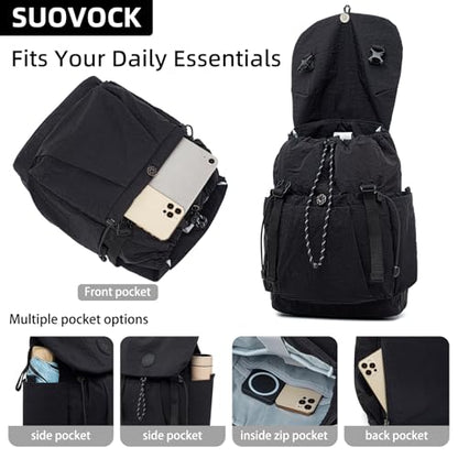 Women's Lightweight Backpack Purse,Water Resistant Nylon Casual Travel Backpack,Fashion Daypack for Hiking& Daily Use - color: Black