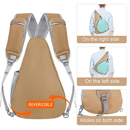 ZOMAKE Sling Bag,Small Crossbody Sling Backpack,Water Resistant Shoulder Daypack for Travel,Anti Thief Chest Bag for Hiking(Brown,Cyan) - color: Brown,cyan