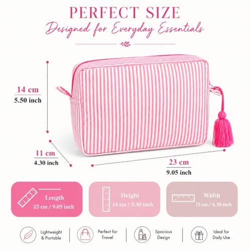 Huar Travel Makeup Bag - Large Capacity Cosmetic Bags for Women - color: Pink Stripe