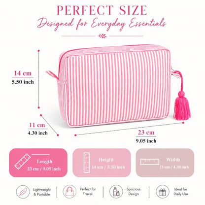 Huar Travel Makeup Bag - Large Capacity Cosmetic Bags for Women - color: Pink Stripe