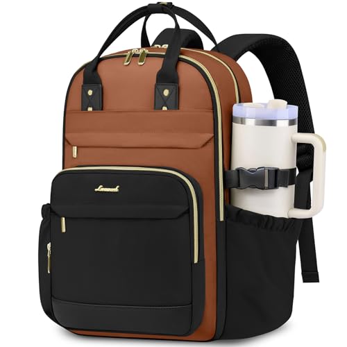 Women Laptop Backpack College Bookbag: 15.6 inch Backpacks with Pouch Pocket for Large Capacity Cup Travel Waterproof Book Bag Anti-theft Casual Work Bookbags for Teacher Nurse Black Brown - color: Black Brown, size: 15.6 Inch