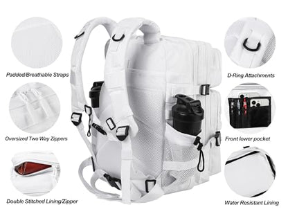 LHI Military Tactical Backpack for Men and Women 45L Army 3 Days Assault Pack Bag Large Rucksack with Molle System - White - color: 2.1 White(white Zipper)