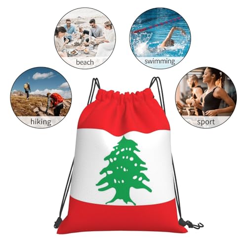 Lebanon Flag Drawstring Bag Sport Gym Backpack Beach Travel Sack Draw String Yoga Bag For Men Women - color: Lebanon Flag