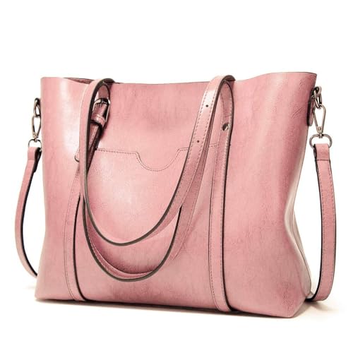Pahajim Womens PU Leather Tote Handbag Shoulder Purse with Crossbody Strap - color: Pink