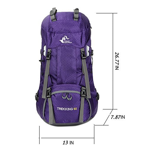 Bseash 60L Waterproof Hiking Camping Backpack with Rain Cover, Large Outdoor Sport Travel Daypack Rucksack for Climbing - color: Purple
