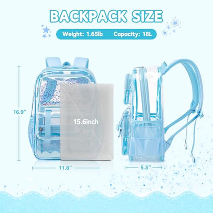 Clear Backpack for Girls,Transparent Backpack See Through Backpacks Stadium Event,Heavy Duty Clear Bookbag for School Blue - color: Healing Blue