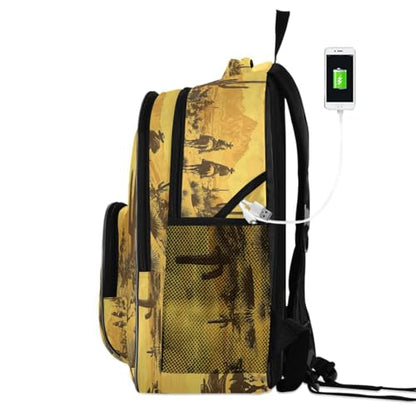 Water-Resistant Travel Western Desert Cowboy Backpack - Lightweight Laptop Daypack, 15.6" Laptop Compartment, Durable Commuter Bag for Work & Outdoor#212