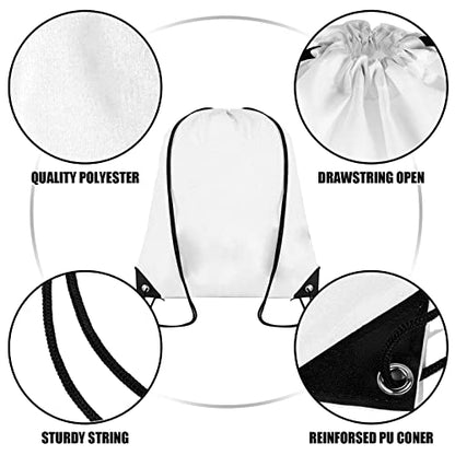 Grneric Drawstring Backpack Bulk 100Pcs Cinch Bag, Polyester Drawstring Bags for Gym Beach Sports Short Trip Party (White) - color: White