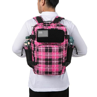 QT&QY 25L/45L Military Tactical Backpack For Men Molle Daypack 3 Day Bug Out Bag Hiking Rucksack With Bottle Holder - color: 25l Rose Plaid