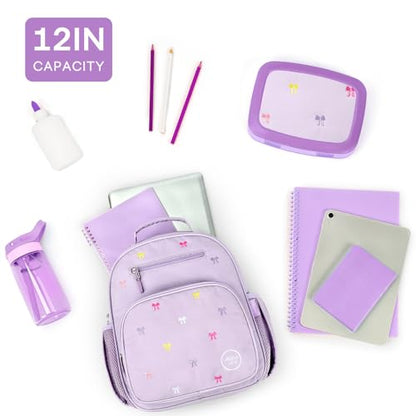 mibasies Girls Backpacks Ages 5-8: Quilted Backpack for Kids - Cute 15 Inches Bookbag for Kindergarten Elementary School Bow Purple - color: Bow Purple, style: Kids-15"h