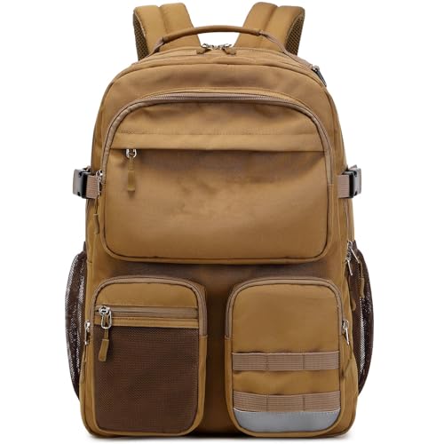 Lohol Water Resistant Backpack with Multifunctional Pockets for Teens, Durable Bookbag fits 15.6 inch Laptop for School Travel College, 25L (Brown) - color: Brown